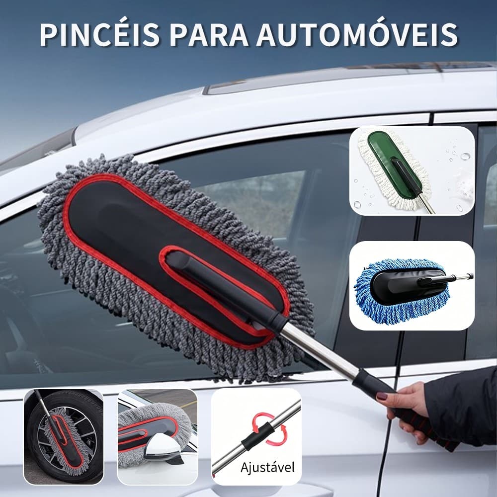 Escova de Lavagem Automotiva com Cabo Telescópico Longo e Cerdas de Microfibra