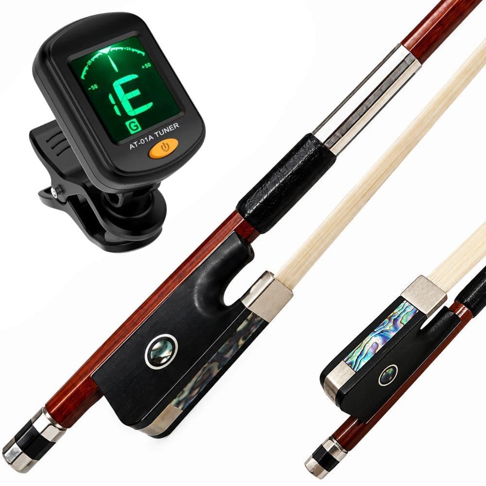 Kit Afinador Cromático + Arco Cello Violoncelo 4/4 Pernambuco Pau Brasil Crina Animal Ébano Olho Paris Marinos