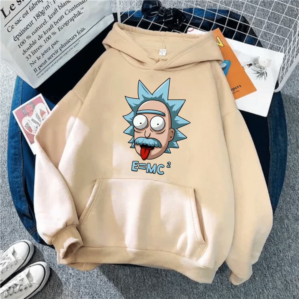 Moletom Canguru Rick E Morty Casaco Blusão Flanelado Casual Bolso e Capuz Albert Einstein Streetwear