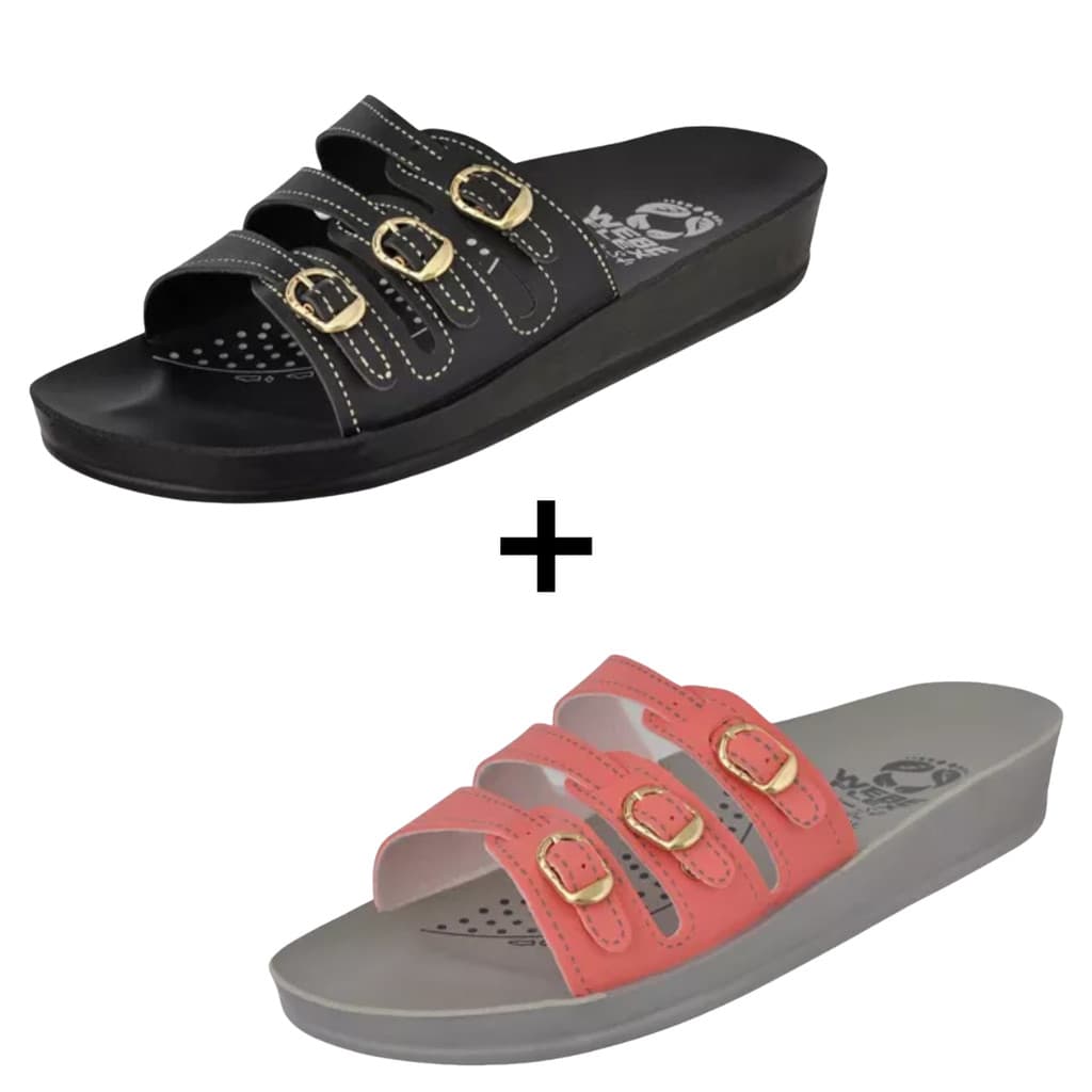 Kit 2 Pares Chinelos Ortopédicos Feminino WebeFlex Macia Muito Confortável Sandália Birken 3 Fivelas