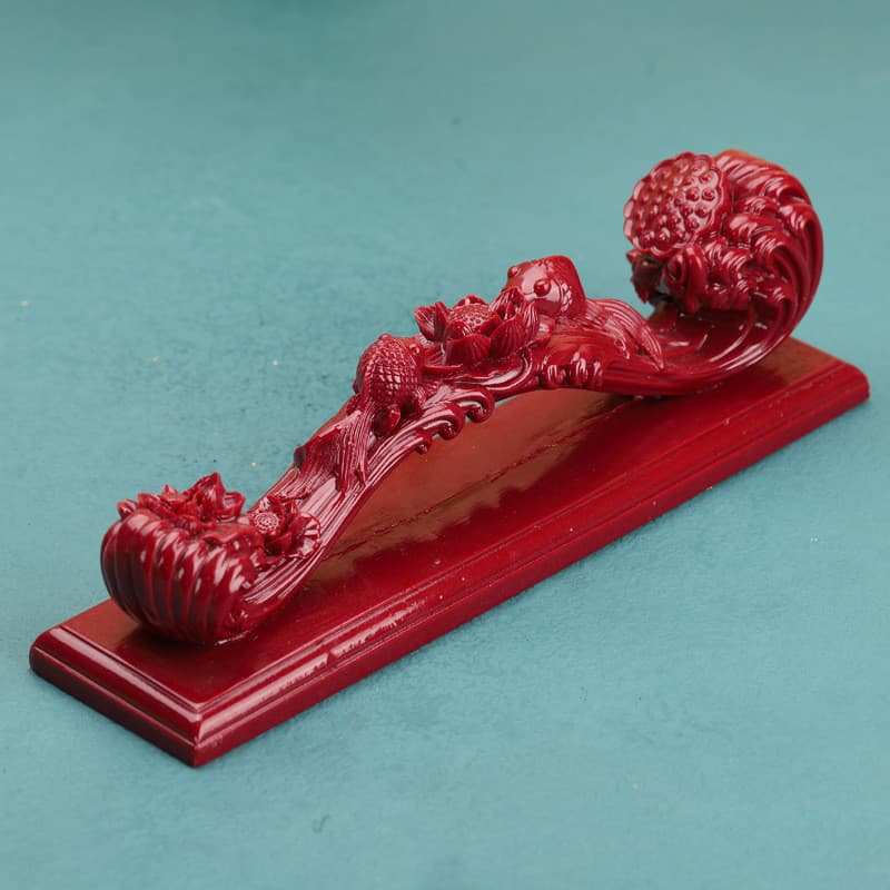 [Estoque pronto] Enfeites de cinábrio Ruyi Ornamentos Base Grande Artesanato Casa Roxo Ouro Areia Decoração de Escritóri