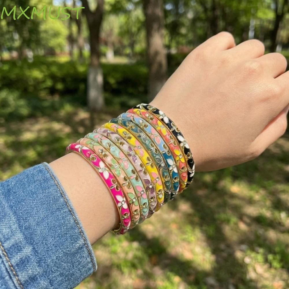 MXMUST Pulseira De Flor Chinesa , Cloisonne Vintage Floral De Mão Feminina Étnica