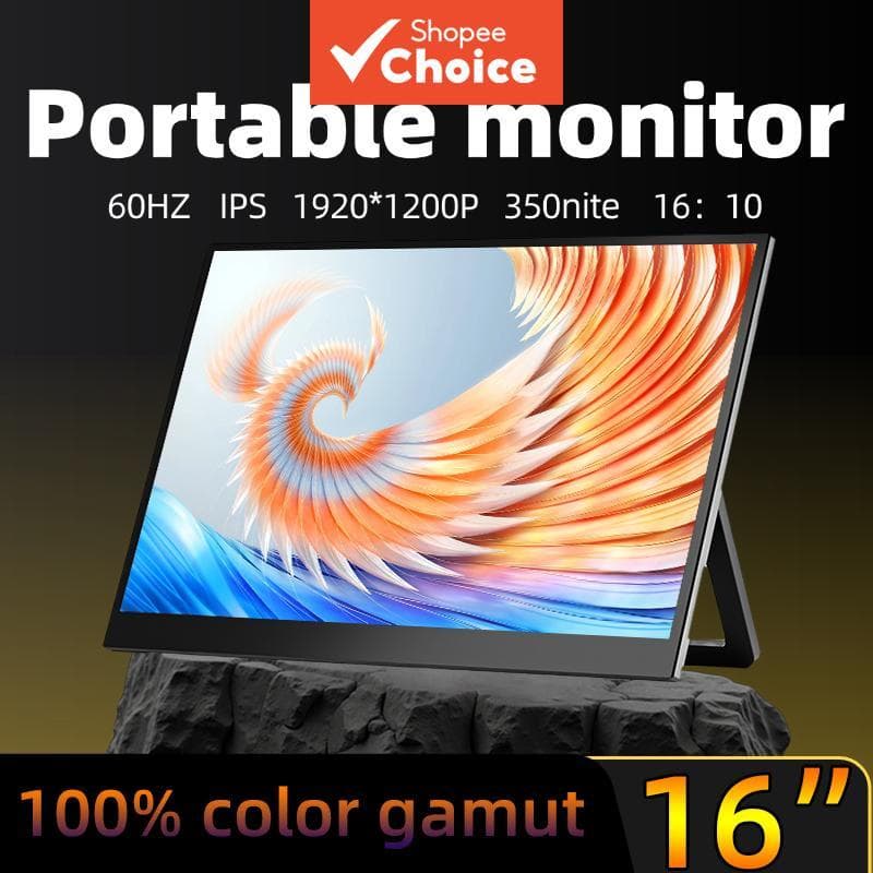 XAITH UCKY Monitor Portátil de 16 polegadas 1,5K HD com suporte integrado, orifícios VESA de 75*75 mm, compatível com