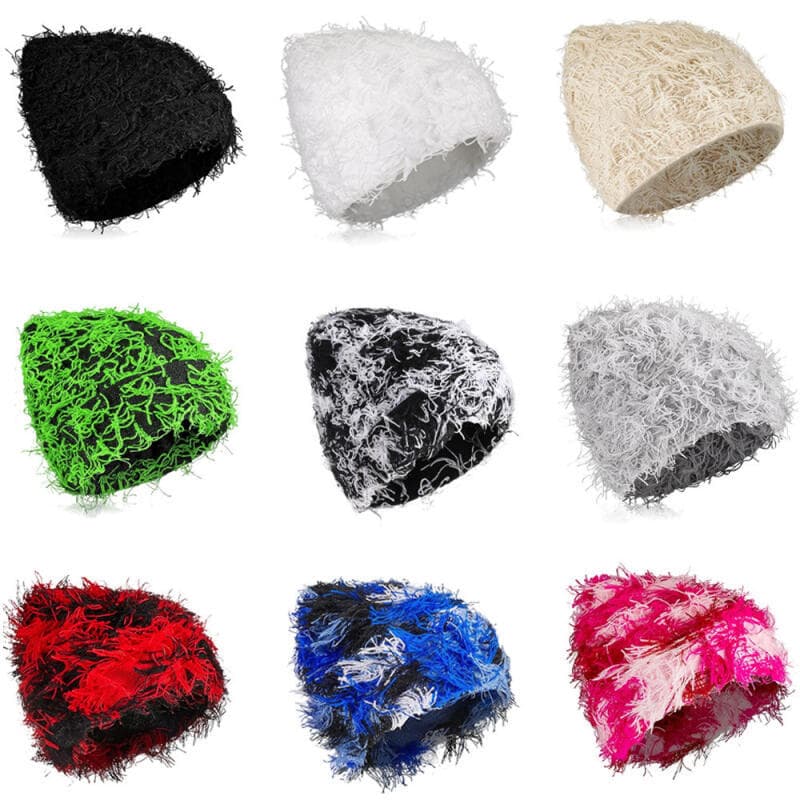Gorro De Pele De Inverno Peludo Gramoso Crânio Boné Unissex Angustiado Malha Chapéu De Ano Novo