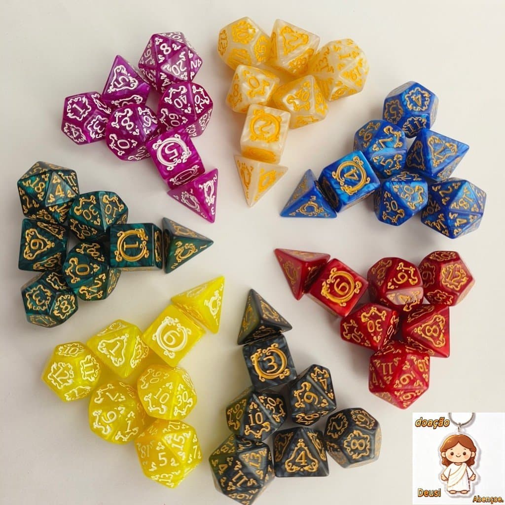 Conjunto de 7 Dados de Acrílico com Padrão de Dragão Adequado para DND, Pathfinder, D&D e RPG
