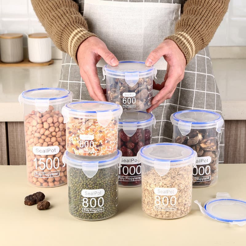 Grande pote de armazenamento de plástico transparente e selado, pote para leite em pó, pote para alimentos, caixa de arm