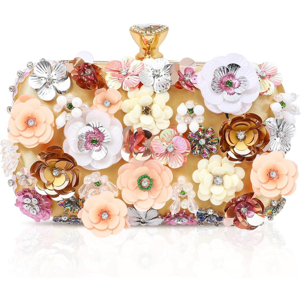 Bolsas de Mão para Mulheres, Bolsa de Noite com Flores, Bolsas com Corrente de Contas Florais 3D para Mulheres, para Ban