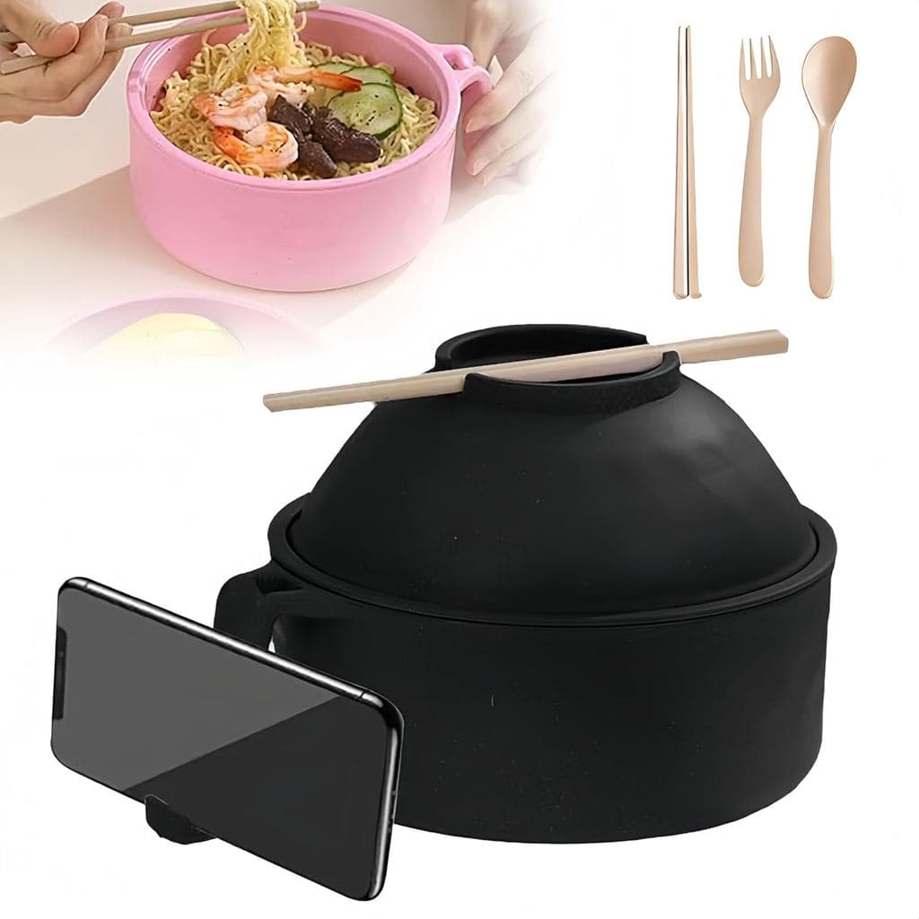 Tigela de Ramen para Micro-ondas com Escorredor, Conjunto de Tigela de Ramen com Tampa, Alças, Colher, Hashis e Garfo, E