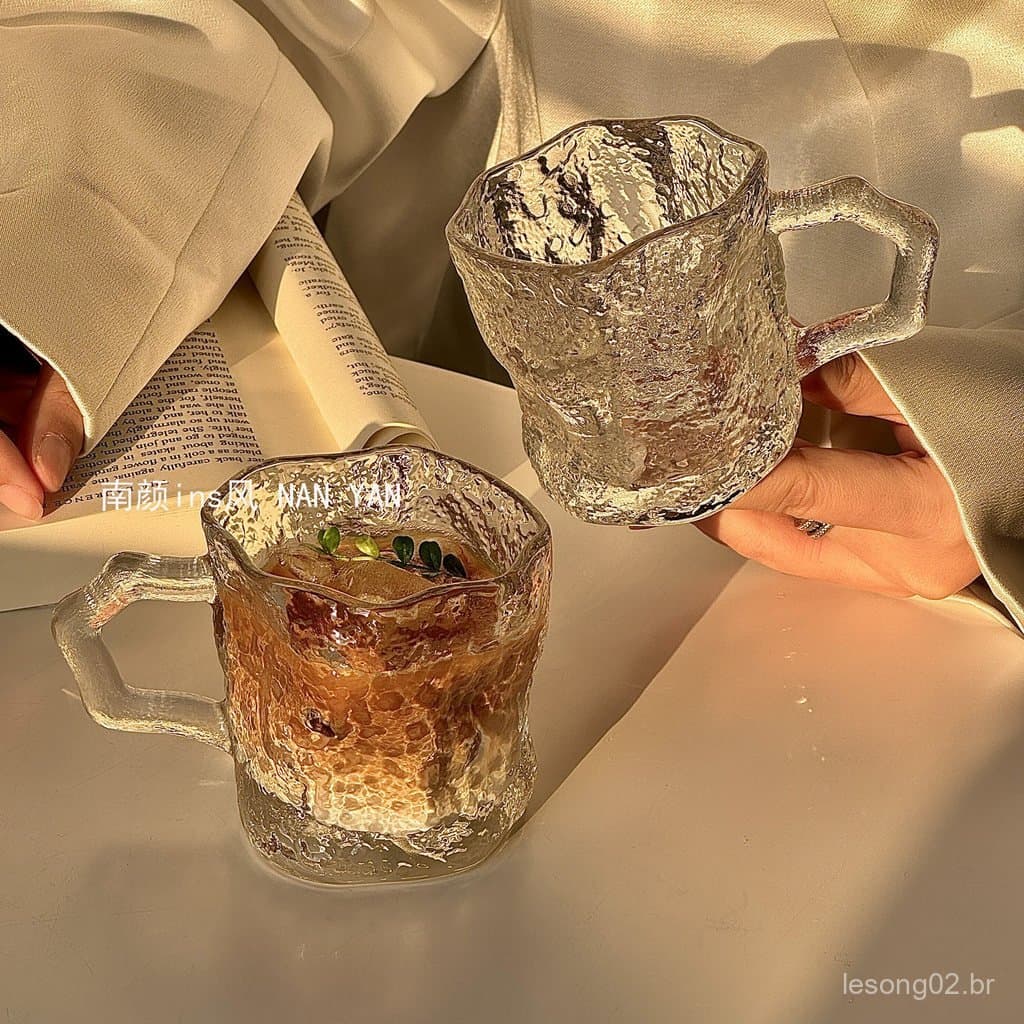 Ins vento com alça copo de vidro doméstico alto valor beber copo de café copo de suco de leite de água de café