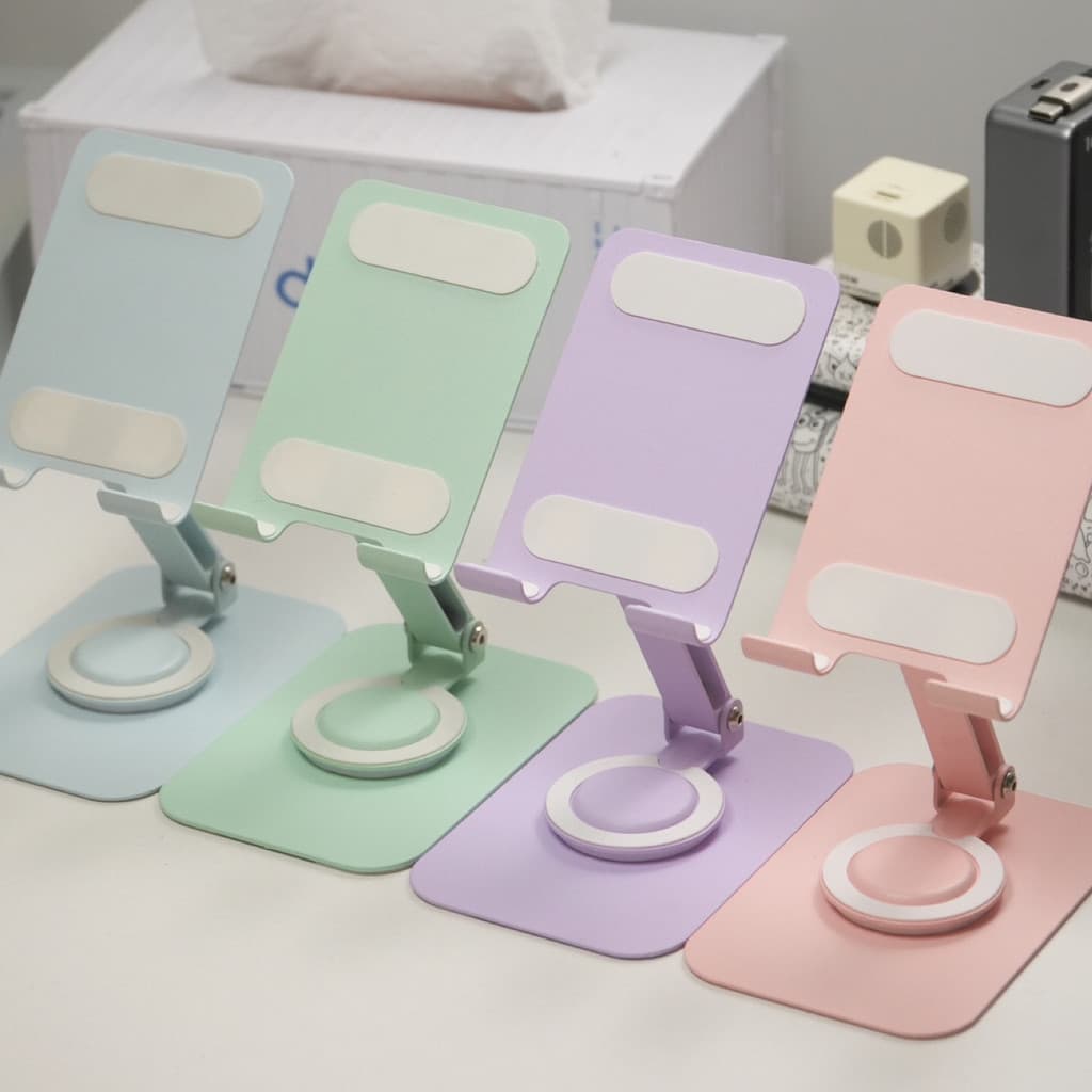 Suporte Dobrável de Metal para Celular e Tablet, Giro 360°, Universal para Mesa, Lives e Vídeos K74