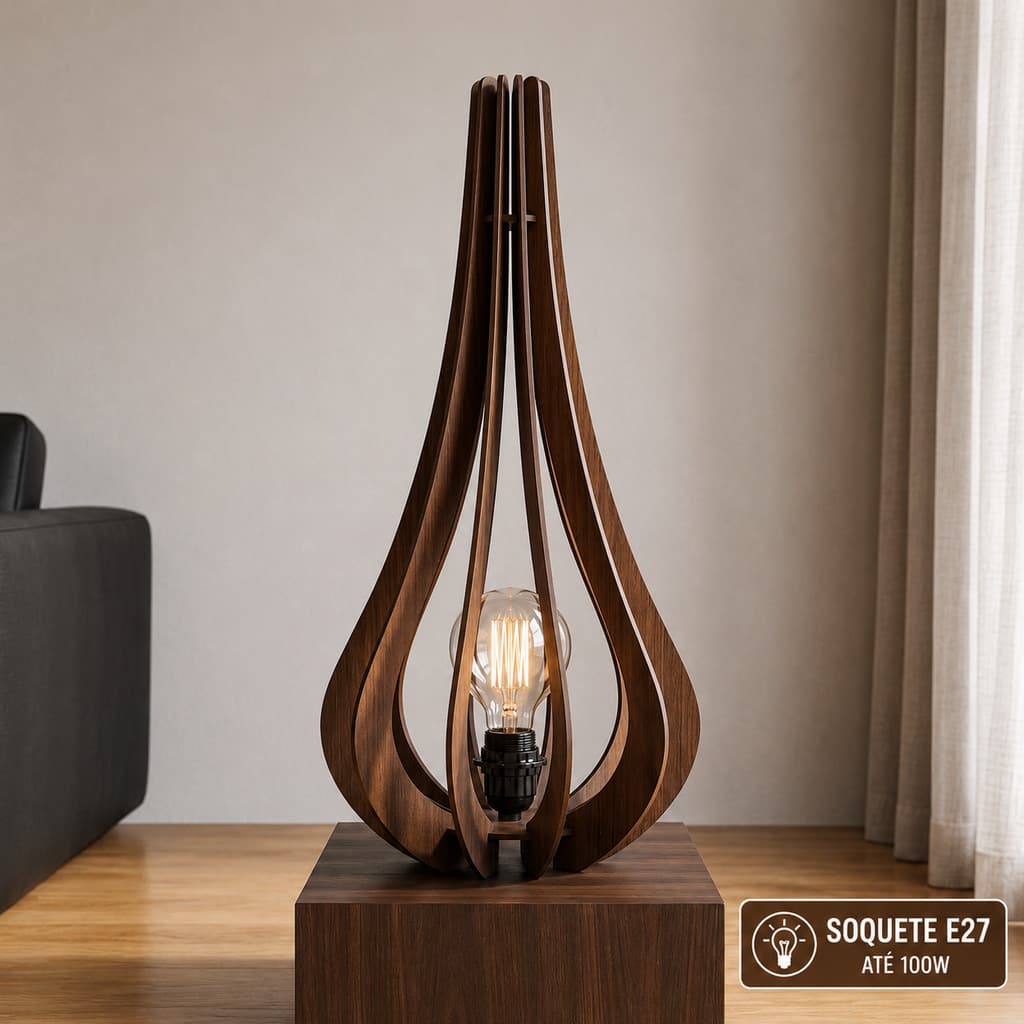 Luminária de Chão 60cm Abajur de Piso MDF Ibiza E27 Bivolt Decorativa Sala Quarto Escritório