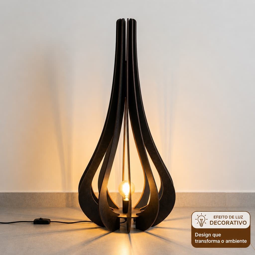 Luminaria de Chao Ibiza Abajur Piso MDF 60 75 90 120cm Sala Quarto Bocal E27 Bivolt