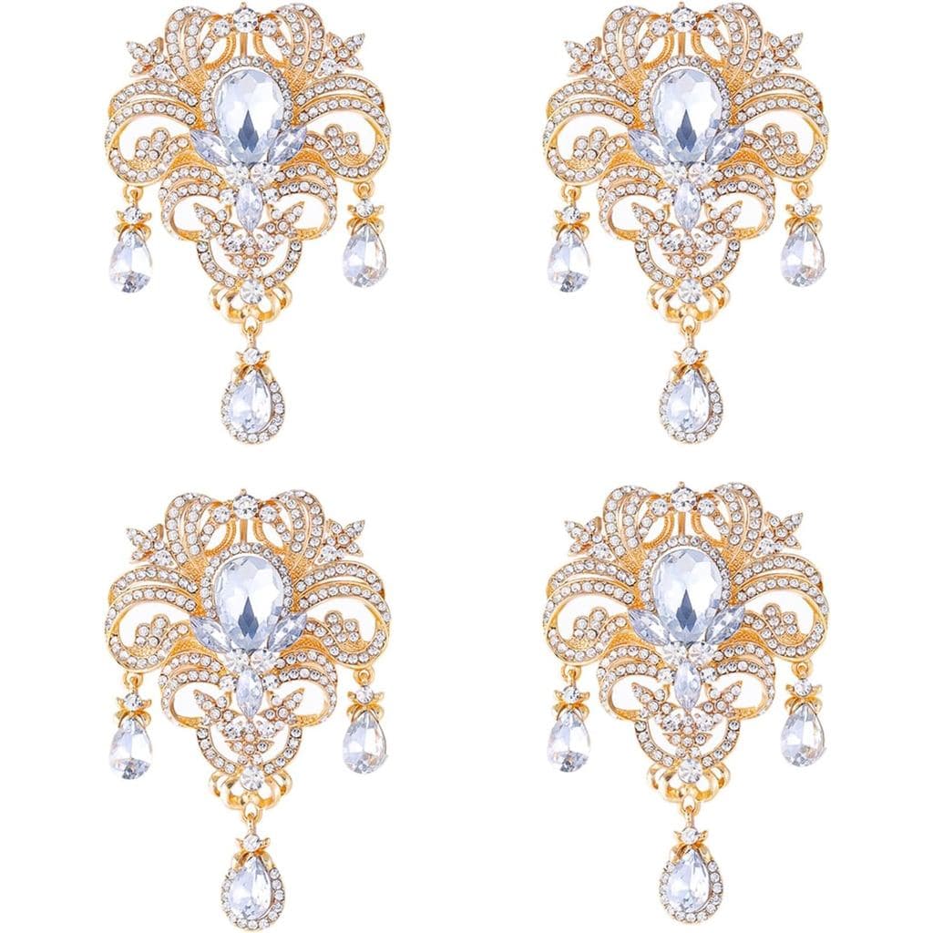 4 Peças de Broches Vintage para Mulheres, Conjunto de Broches de Cristal com Strass para Buquê de Casamento e Artesanato