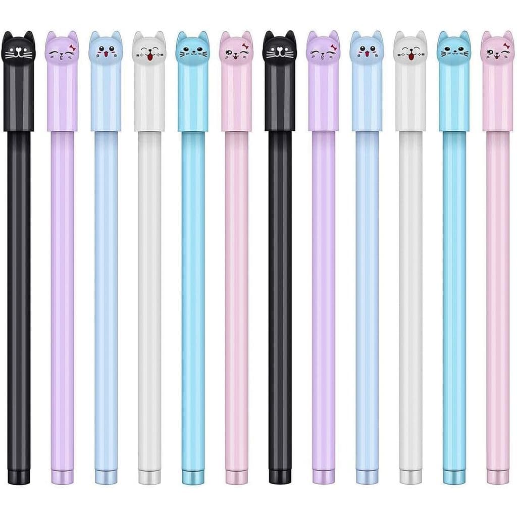 Tbestmax 24 Canetas de Gel com Tema de Gato Fofo, 0,38 mm, Canetas Esferográficas Pretas para Material Escolar e de Escr