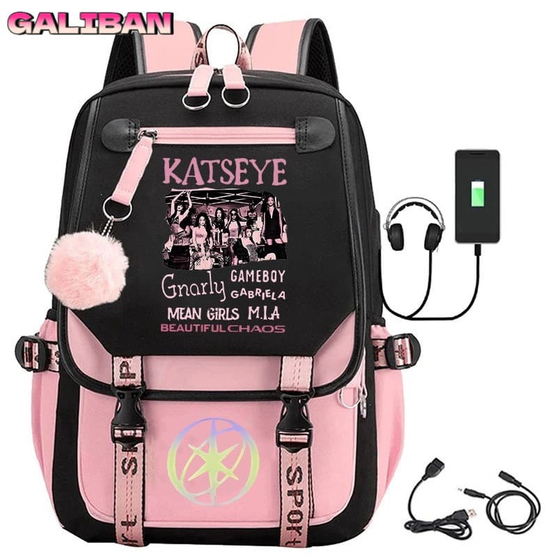 Mochila impermeável estampada do grupo de K-pop Katseye, mochila escolar, mochila casual para estudantes.