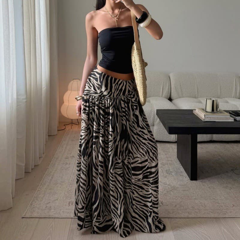 calca Moda Feminina Com Estampa animal Saia Solta Versátil Estilo Rua Longa