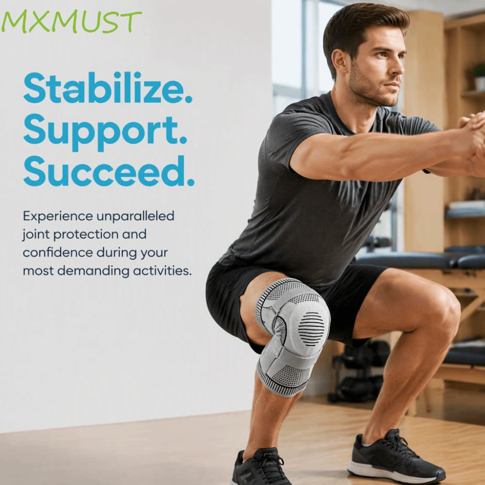 Joelheiras Esportivas MXMUST , Joelheira De Nylon Respirável Elástica , Alça Ajustável , Cinta De Patela De Silicone De