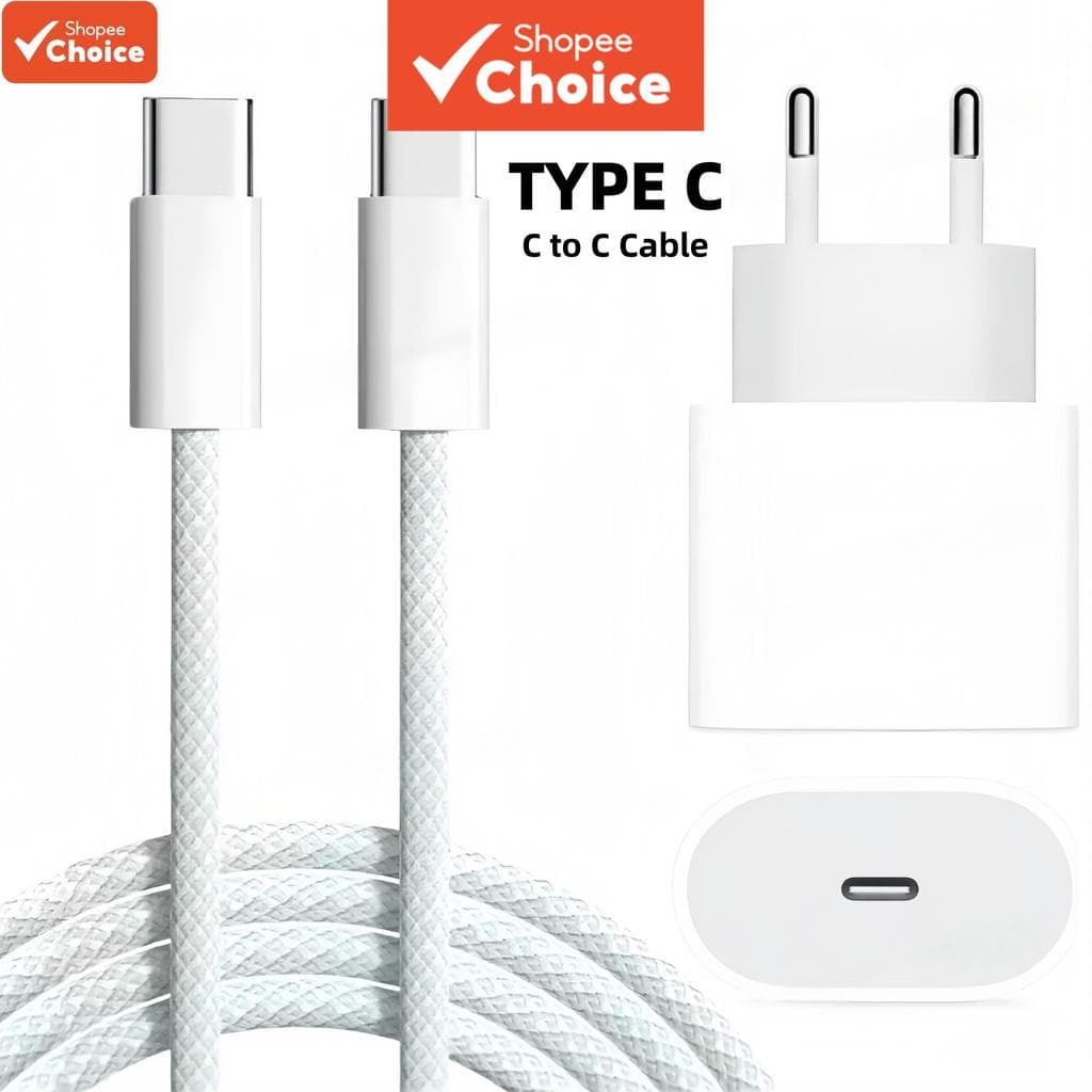 Kit Carregador com Cabo Tipo-C Reforçado PD 20W Carregamento Rápido para iPhone e Samsung
