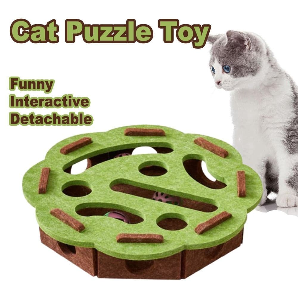 Brinquedo de Quebra-Cabeça para Gatos de Interior, Caixa Labirinto de Feltro com Bolas Rolantes para Exercício e Arranha