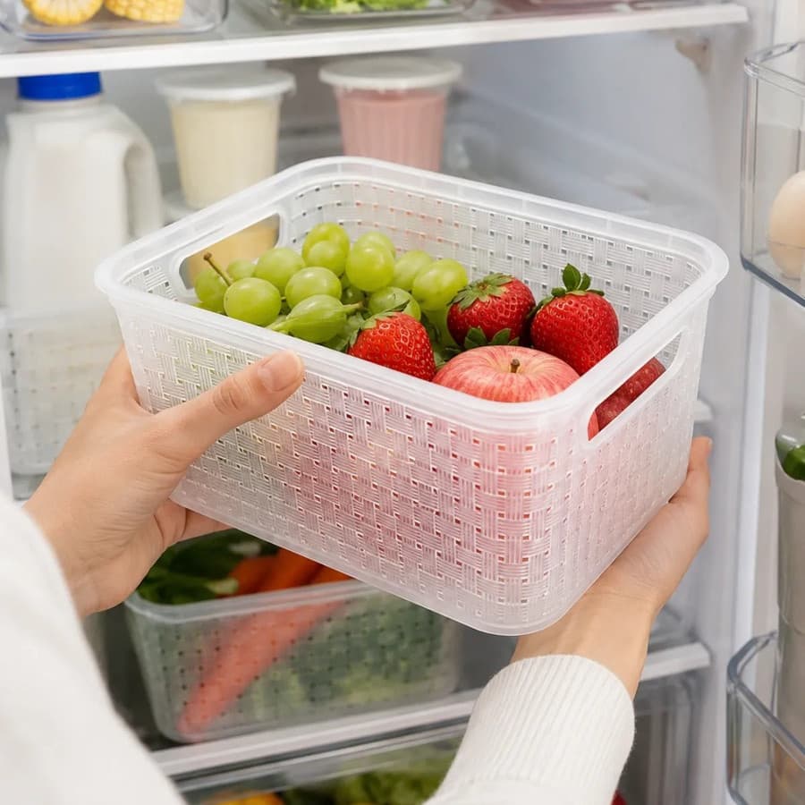 Kit 3 Cesto Organizadores De Geladeira De Plástico Rattan PP Pequeno Para Cozinha Armário Organizador Prático