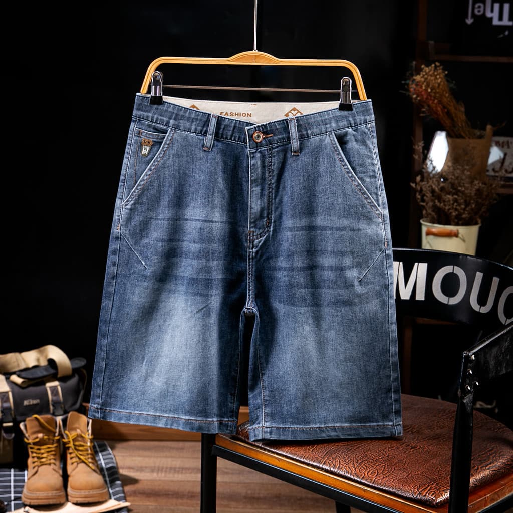 Lyocell calças de brim finas de seda gelo masculino mais gordura mais Shorts gordos calças de 5 pontos soltas plus Size