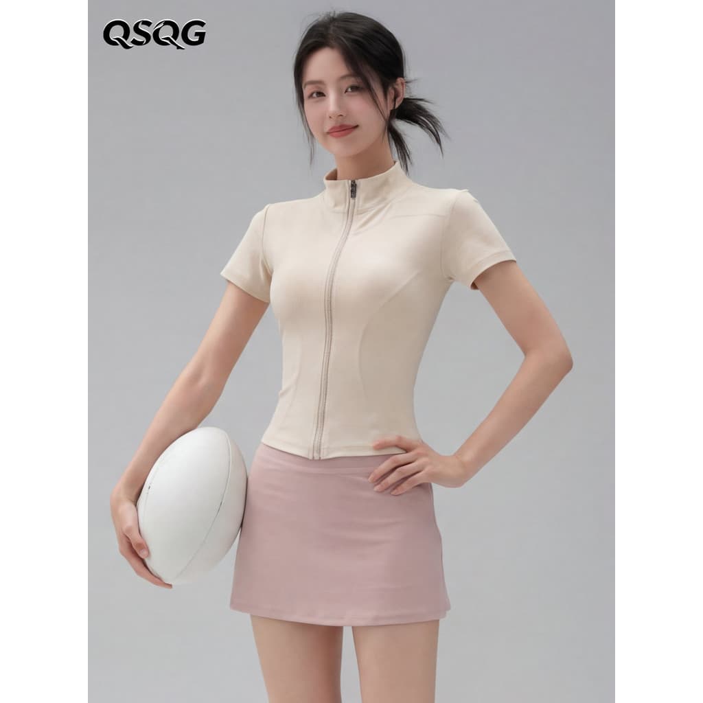Fitness Wear terno feminino fino-ajuste mais magro olhar cintura estreita Yoga topo de manga curta esportes camiseta rui