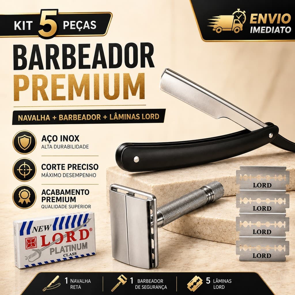 Kit Navalha Barbear Profissional +Aparelho Retro+ Navalhete Sekich + 5 Lâminas