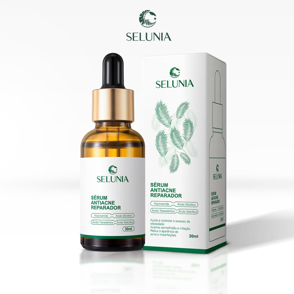 Sérum Facial Selunia Antiacne 4 em 1 Ácido Salicílico + Niacinamida + Glicólico +Tranexâmico 30ml