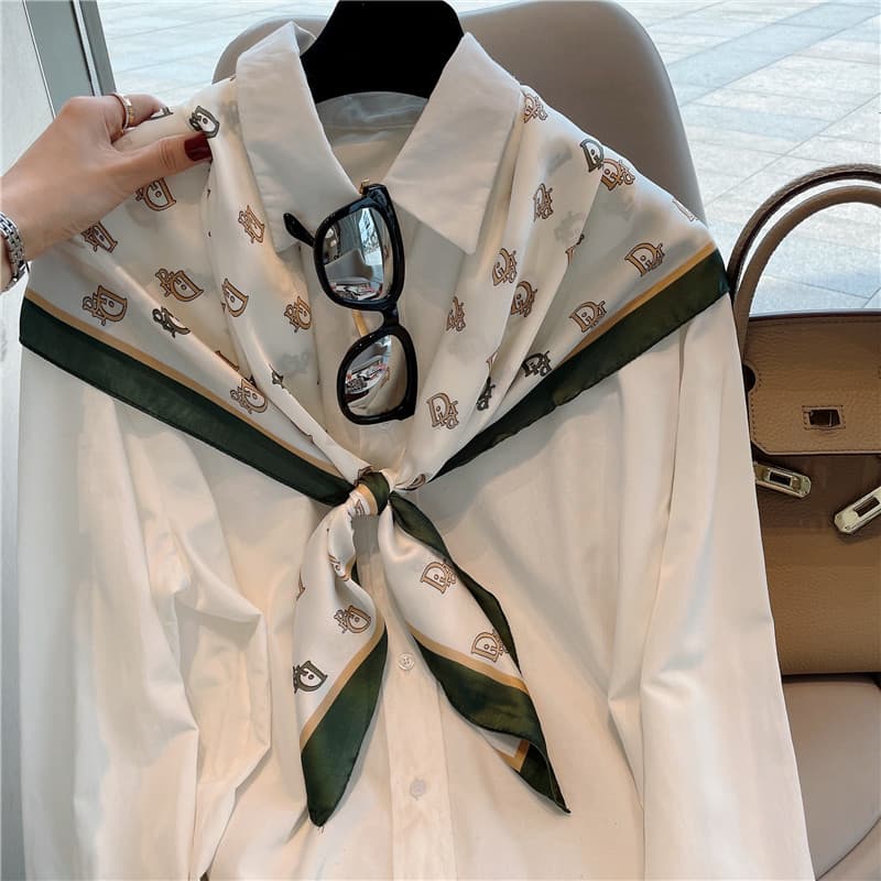 Elegante D carta grande lenço quadrado feminino primavera outono usar decoração pequeno xale colete simulação seda 90cm