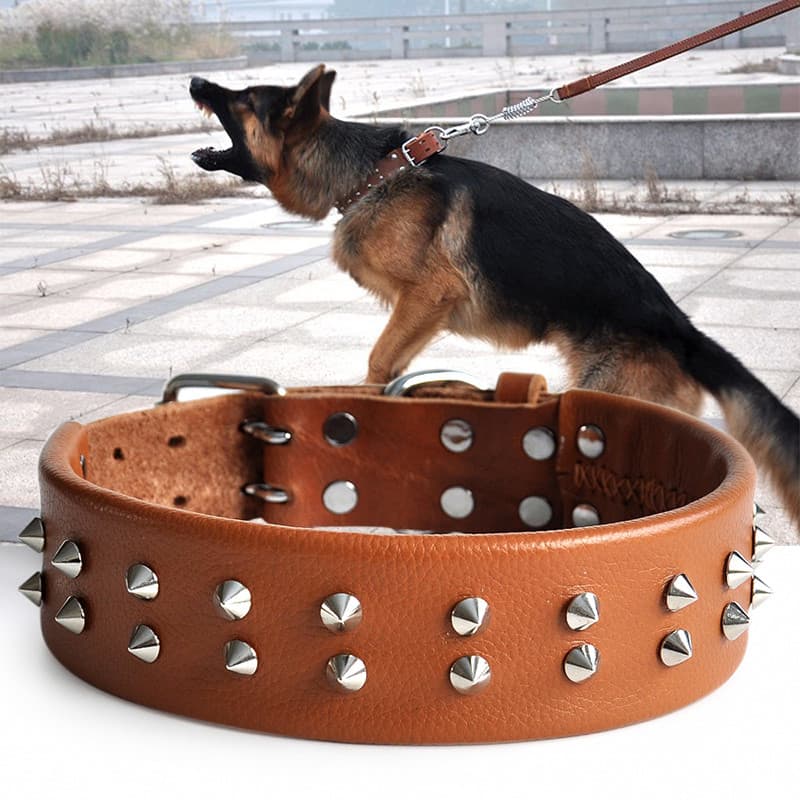 Coleira de couro para cachorro, coleira grande para animais de estimação, coleira de couro 028