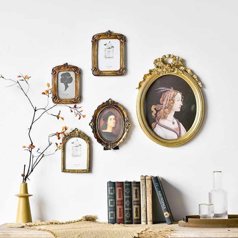 Francês Retro dourado esculpido moldura de foto estilo europeu angustiado em relevo moldura mesa sala estar combinação p