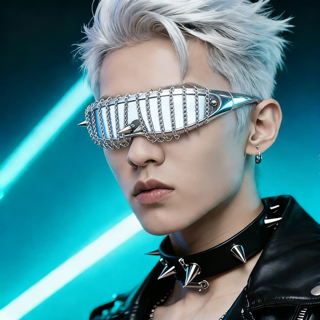 Cyberpunk corrente decoração óculos de sol rebites estilo tecnologia óculos planos boate rua personalidade usar óculos d
