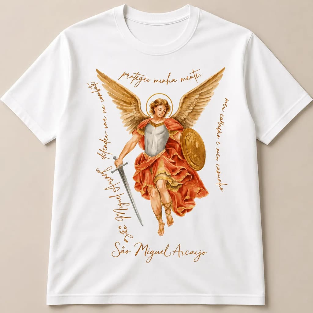 Camiseta São Miguel Arcanjo Oração Católica Blusa Religiosa