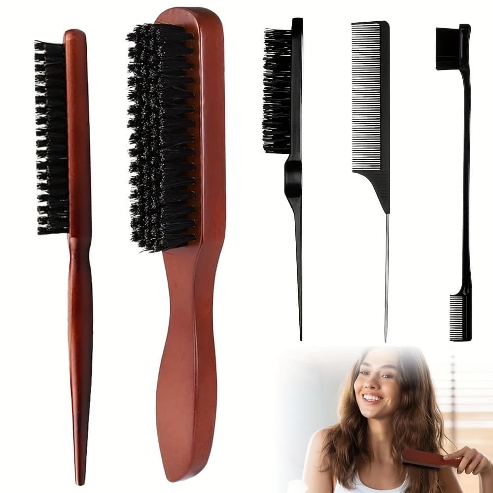 Conjunto De Escova De Cabelo – 5 Peças Com Ferramenta De Modelagem De Coque E Trança , Pente Para Cuidar De Barba , Aces