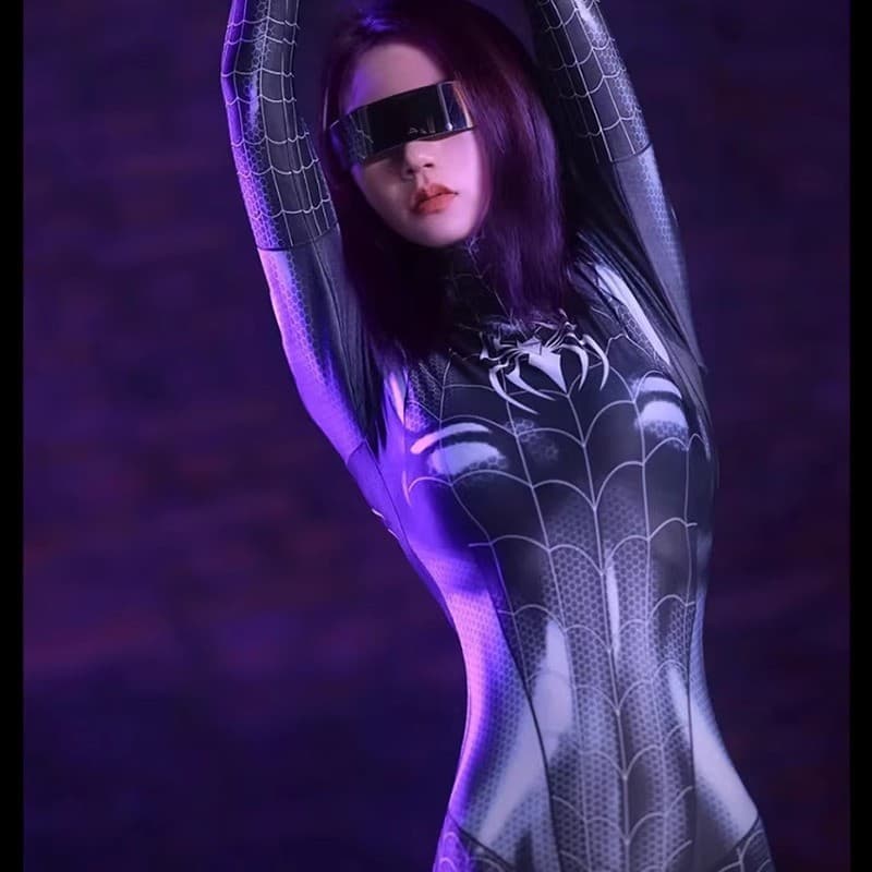 Fantasia de cosplay MJ para mulheres europeias e americanas, macacão de personagem aranha feminina adulta para role-play