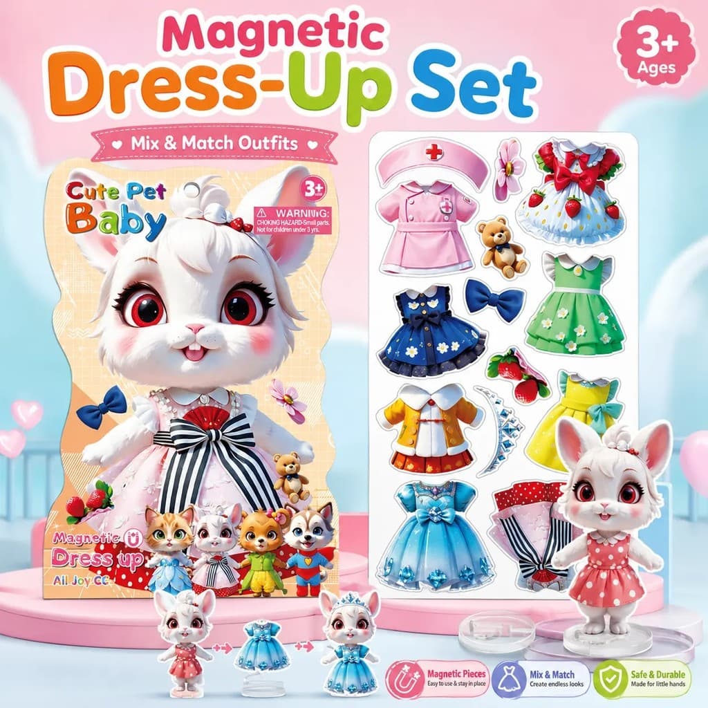 Conjunto De Bonecas De Papel Magnético Da Série De Coelho Fofo De Vinil Kawaii-Colecionáveis De Ímã Forte , Roupas Diver