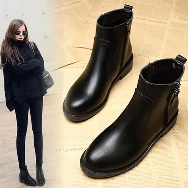 Botas curtas femininas 2026, novas botas Martin de outono e inverno, botas de sola plana para neve, botas simples de pri