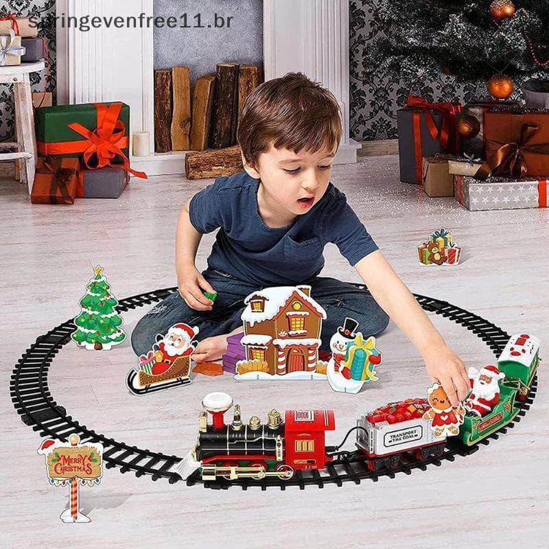 Primavera Série De Natal Trem Tra Elétrico Vapor Modelo Luzes Presentes Do Feriado Das Crianças Música Papai Noel Conjun