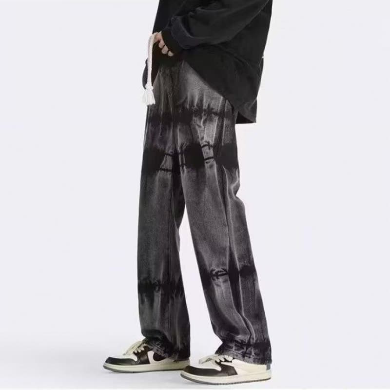 Gradiente Tie-Dye solto calças de perna reta na moda temperamento simples em linha reta @-