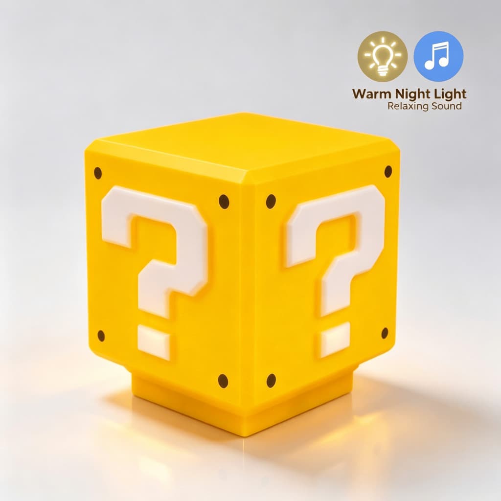 Luminária Para Quarto Super Mario Bros Com Som Cubo Bloco Gamer Abajur De Cabeceira Mesa