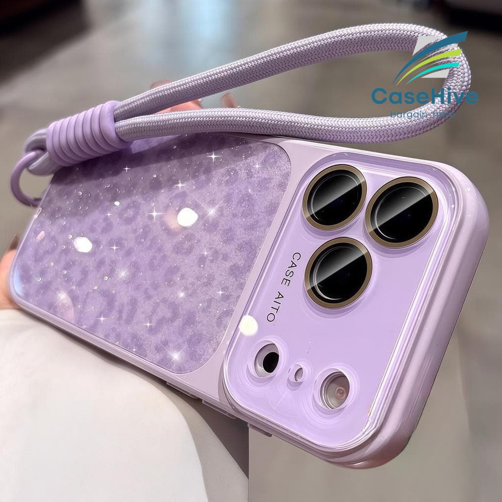 Nova Moda Leopardo Glitter TPU Caso De Telefone Com Cordão Para iPhone 18 Pro Max 17 16 15 14 13 12 Silicone Macio Capa