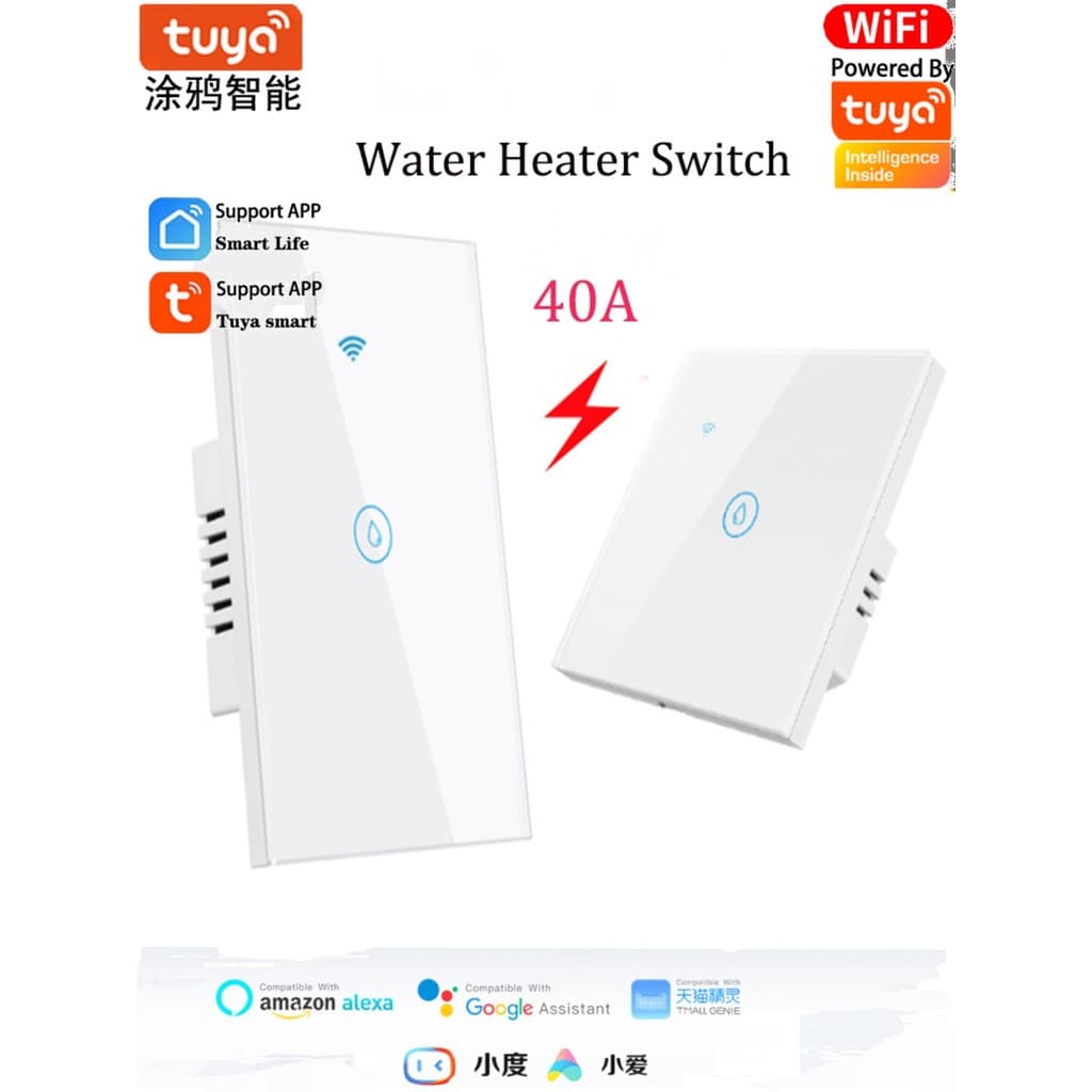 Graffiti Smart Life APP Padrão Americano Padrão Europeu 40A Interruptor Aquecedor de Água de Alta Potência Controle de T