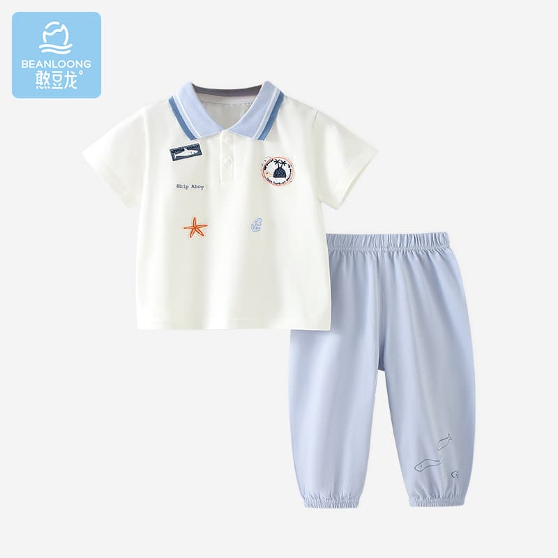 Handoulong bebê passeio calças de manga curta terno menino passeio verão fino terno de duas peças camisa POLO roupas de