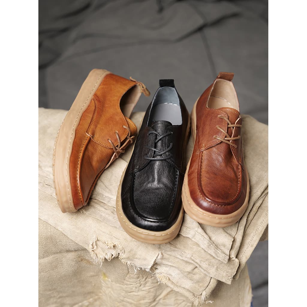 Sapatos masculinos de couro genuíno de verão lavado vegetal curtido cavalo couro Retro costurado à mão rendas dedo do pé