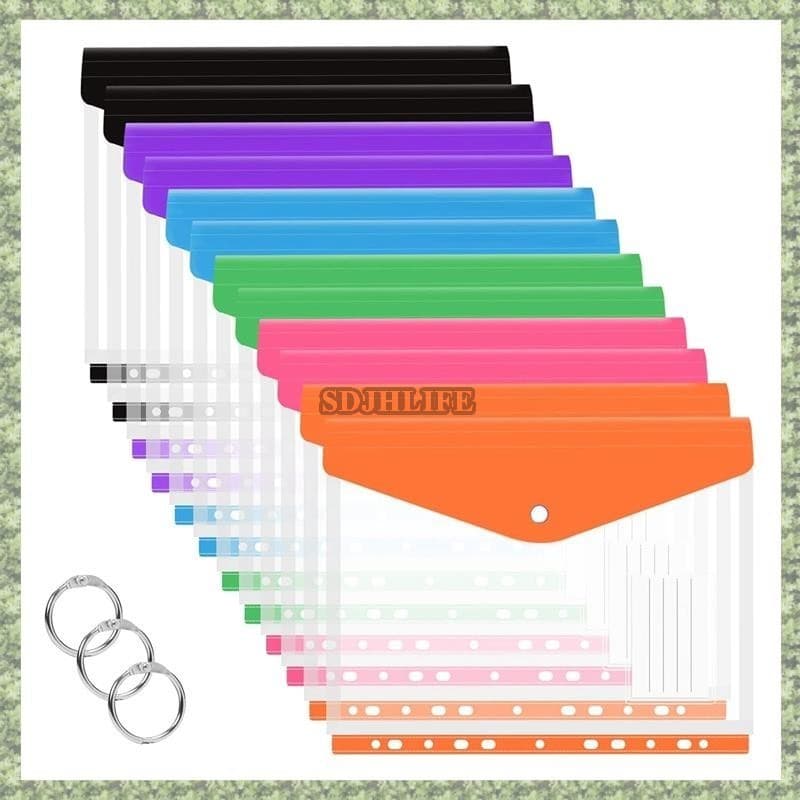 12 Envelopes Plásticos A4 Expansíveis Com Botão De Pressão De Anel Para Documentos