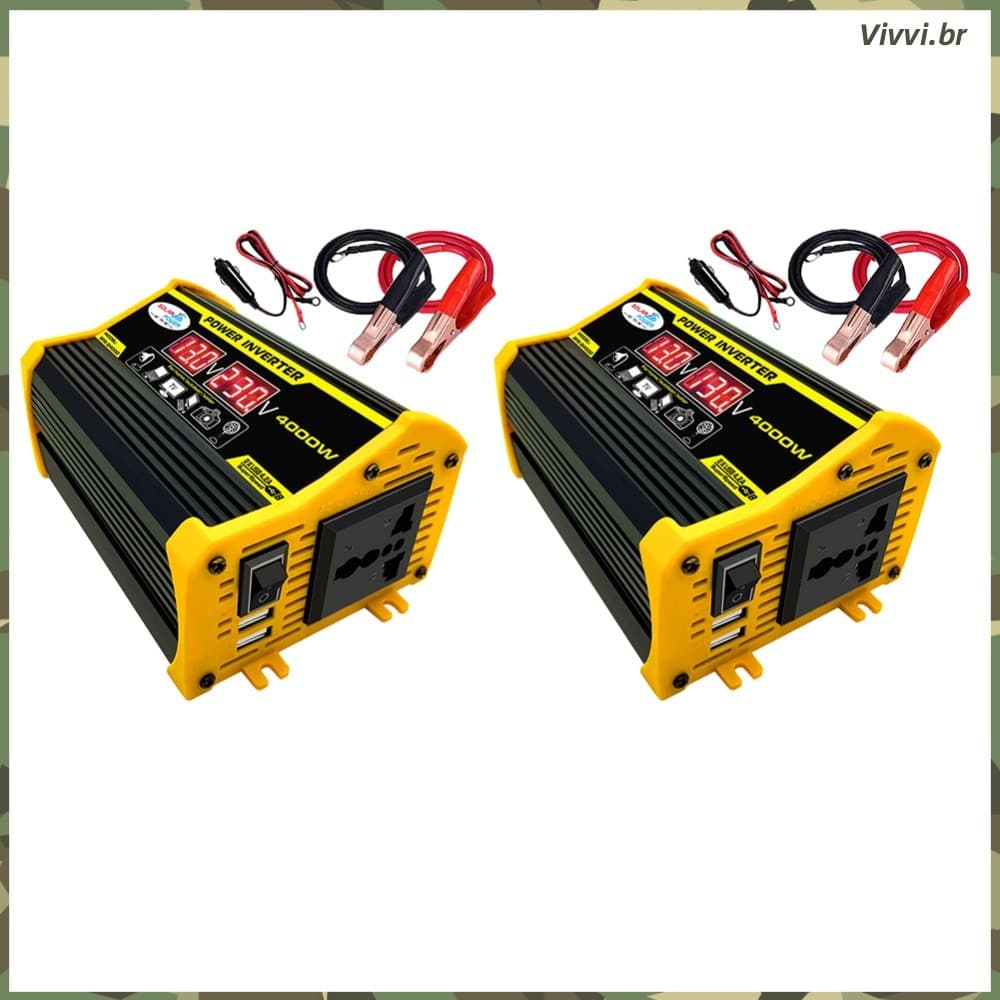 Inversor de Energia para Carro 4000W Pico 300W Duplo USB Saída AC Display LED 12V 110V 220V
