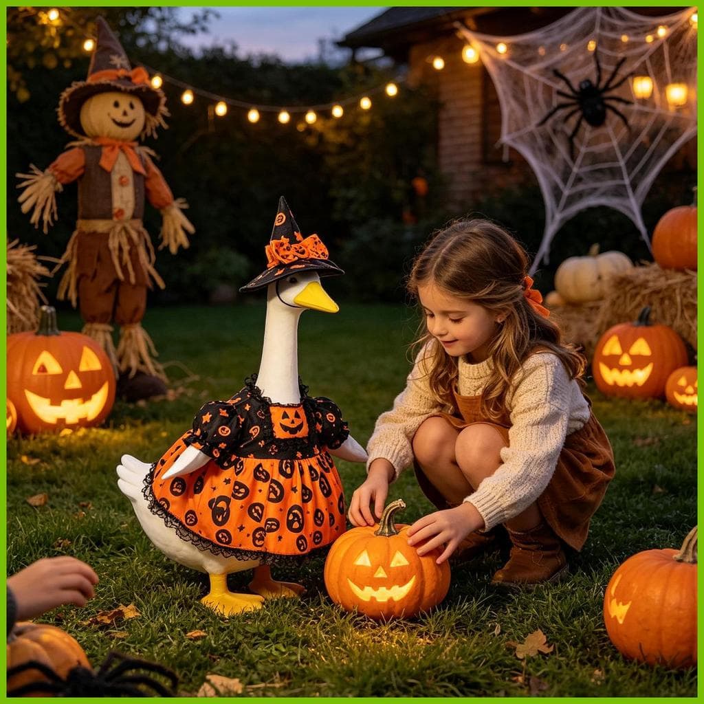 Varanda Gansos Roupas Tema De Halloween Gramado Traje Decoração Com Chapéu Ganso Roupa Para 23 Polegada Estátua Primaver