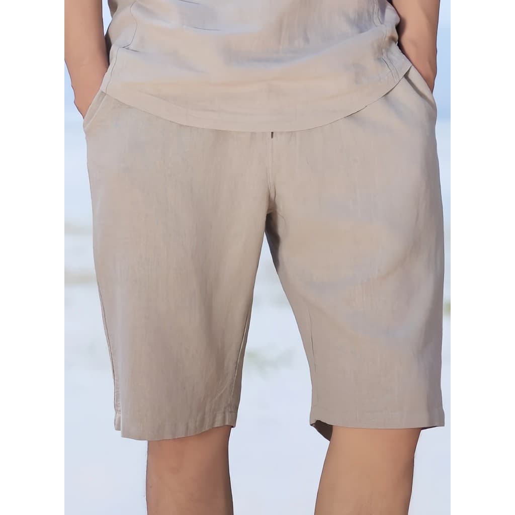 Nan estilo chinês Ramie Shorts masculino verão estilo fino calças de cinco pontos em linha reta calças de praia masculin