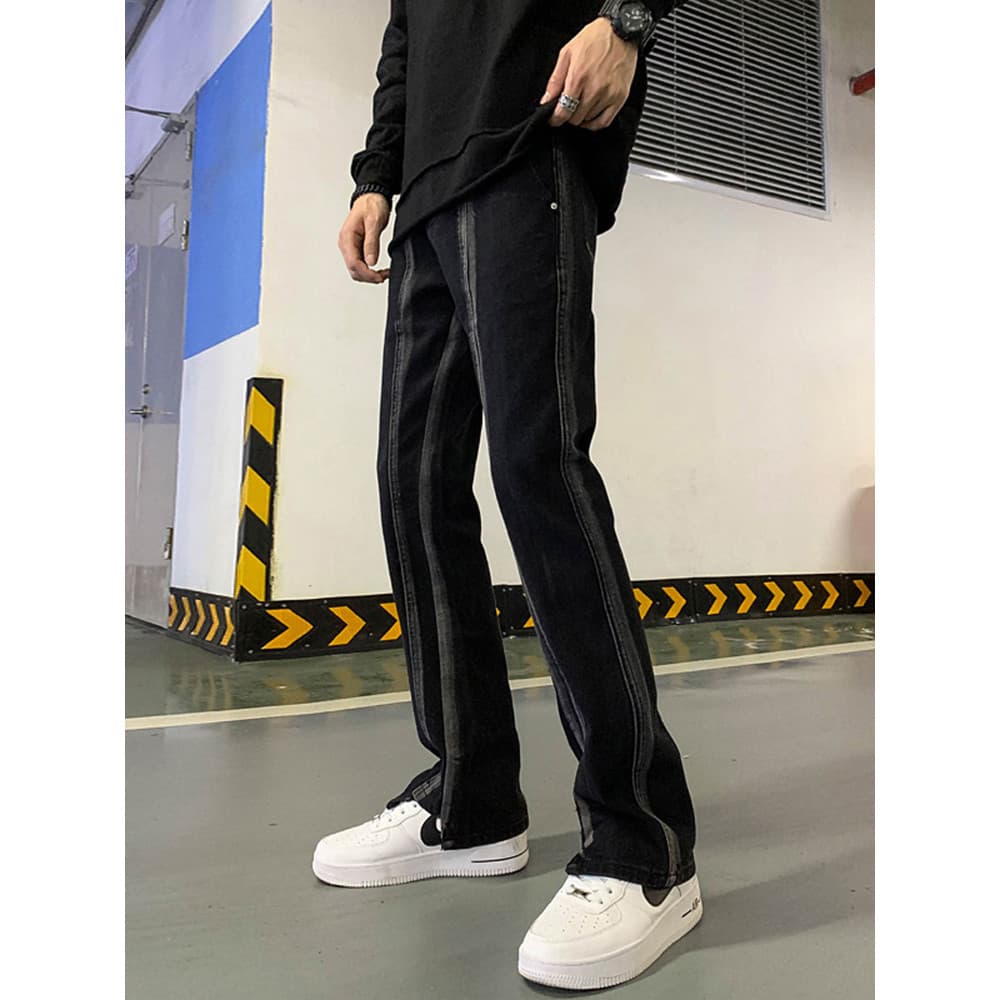 Calças de brim novo estilo calças masculinas soltas em linha reta americano Retro Tie-Dye calças masculinas preto na mod