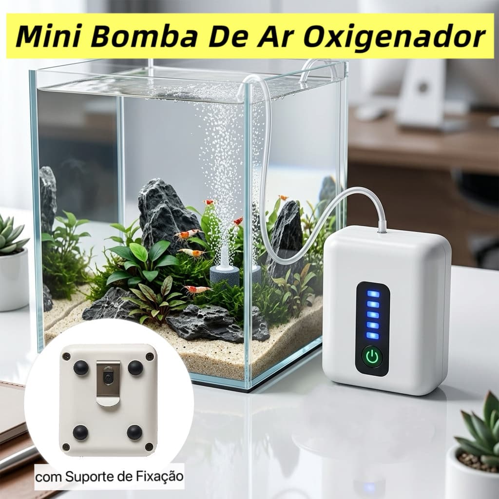Mini Oxigenador Compressor De Ar Para Aquário Recarregável USB Silencioso Portátil